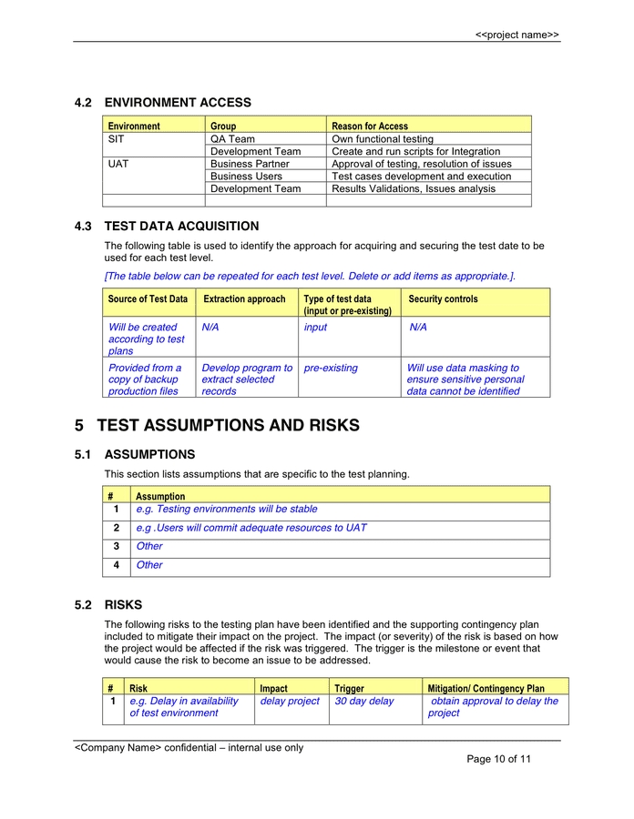 Test Plan - Template In Word And Pdf Formats - Page 10 Of 11 For Test Template For Word