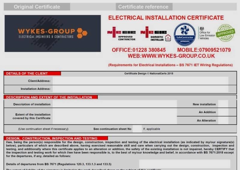 Testing & Inspection - Wykes Group - Electrical Engineers & Contractors Intended For Electrical Installation Test Certificate Template