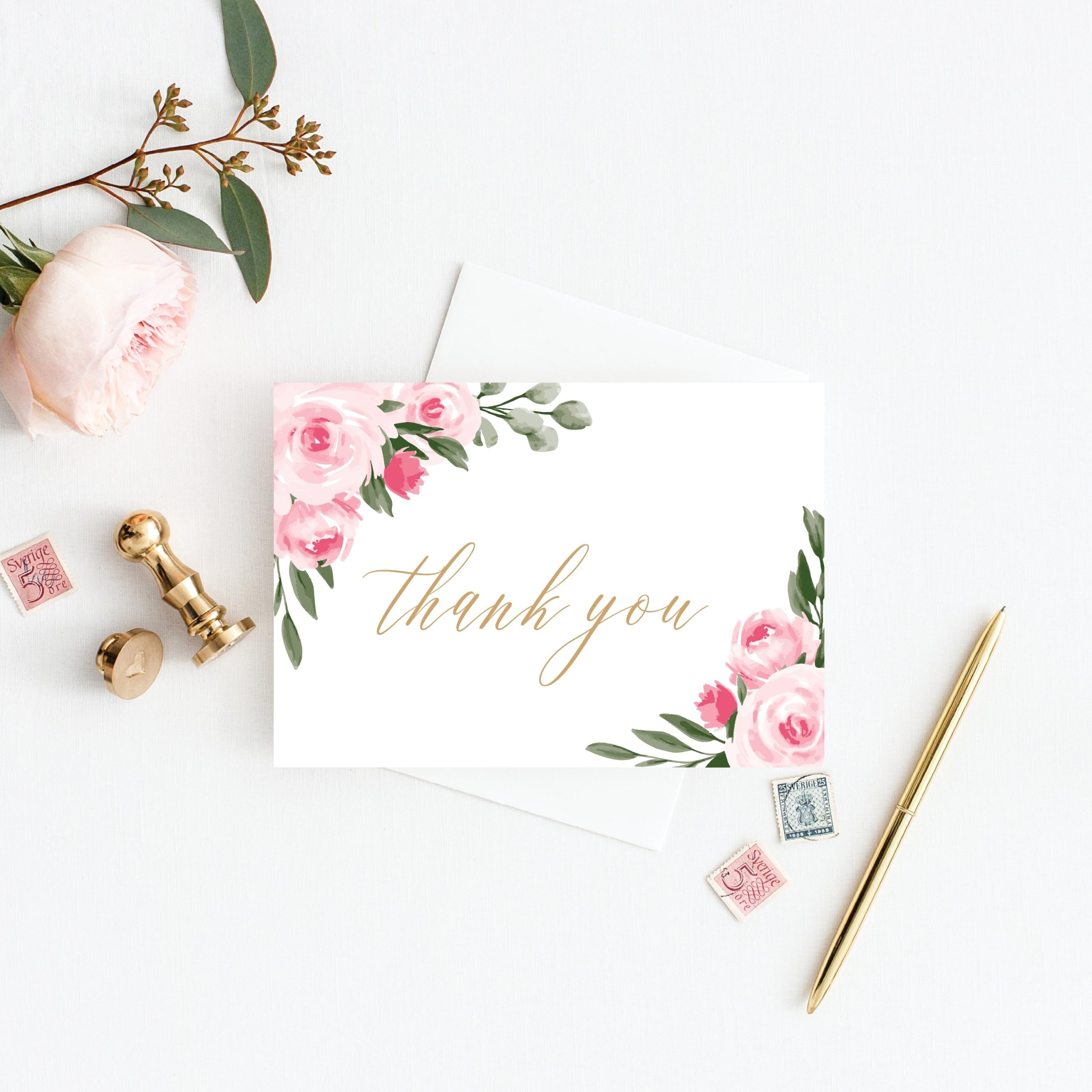 Thank You Cards Wedding Template, Colors And Text Fully Editable, Blush for Template For Wedding Thank You Cards