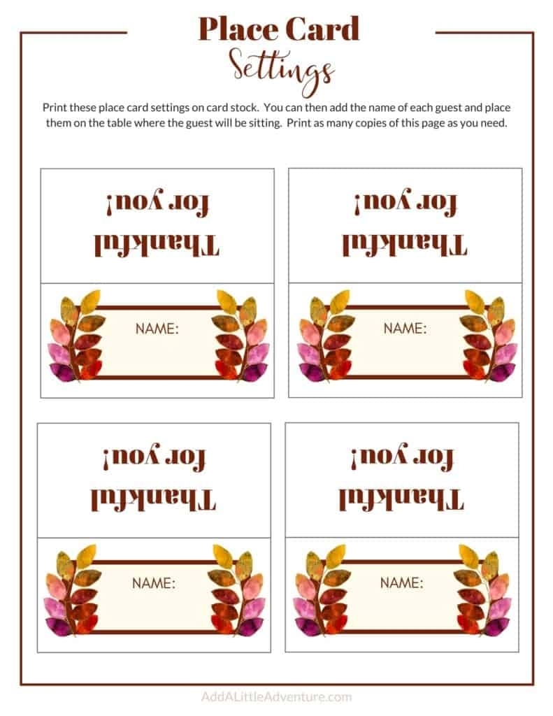 Thanksgiving Place Cards Printable – Diy Template – Add A Little Adventure Pertaining To Thanksgiving Place Cards Template