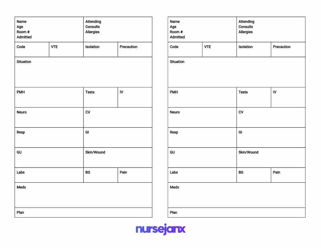 The Best Sbar &amp; Brain Free Nursing Report Sheets - 2018 - Nursejanx with regard to Nursing Report Sheet Templates