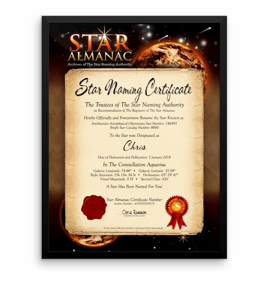 The Star Almanac – Star Name Certificate | Transparent Png Download Intended For Star Naming Certificate Template