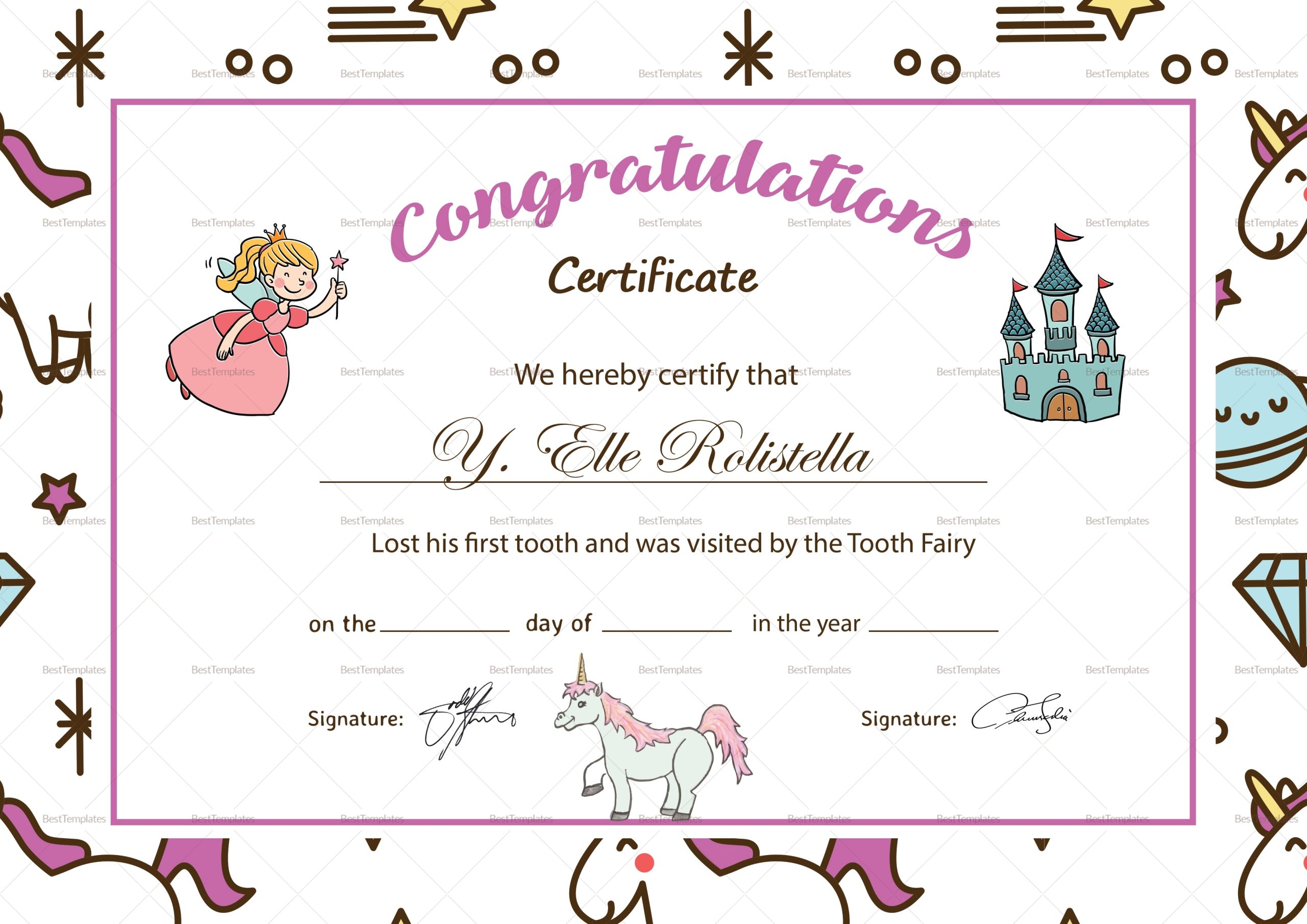 Tooth Fairy Congratulation Certificate Design Template In Psd, Word with regard to Congratulations Certificate Word Template