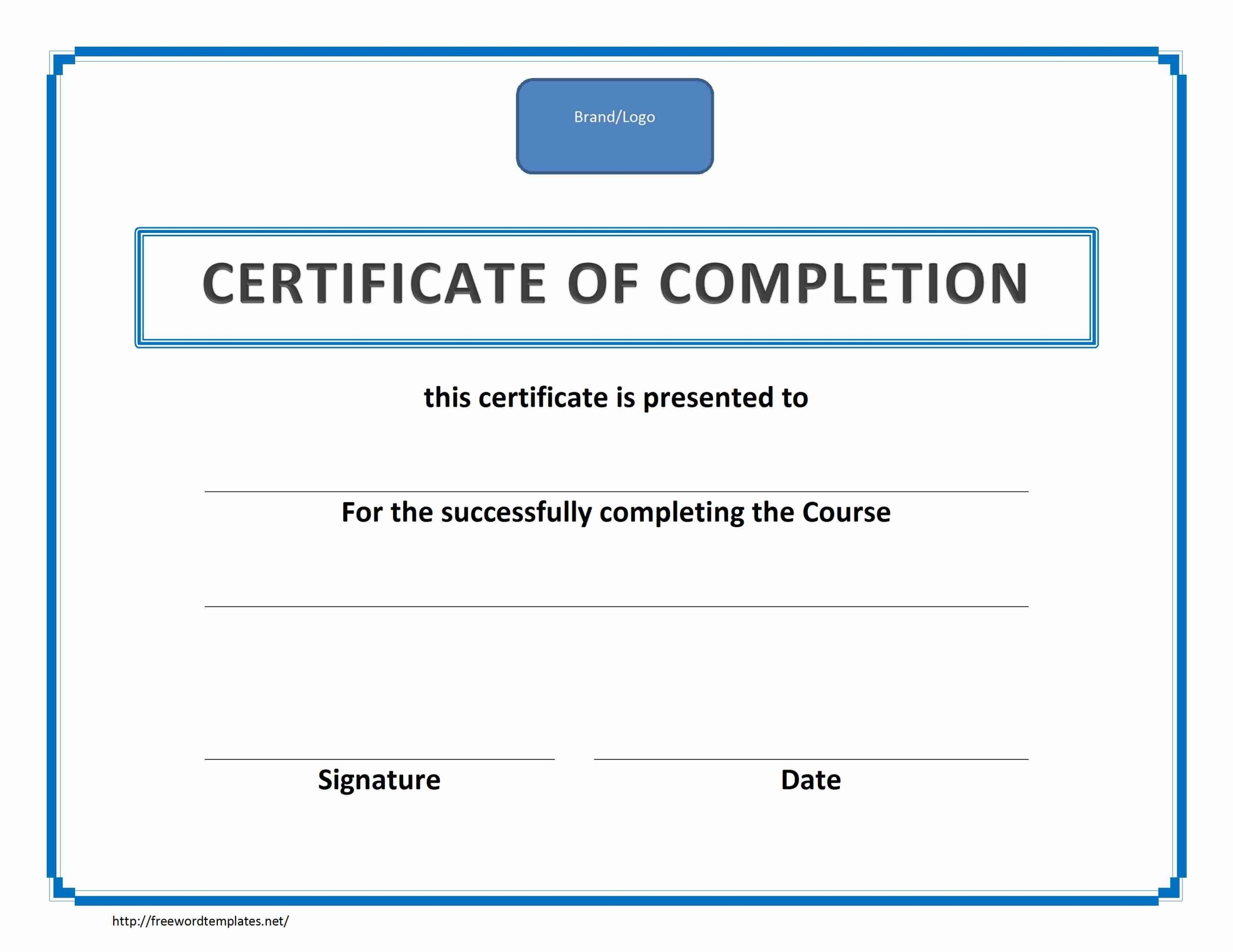 Training Certificate Of Completion Pertaining To Certificate Of Completion Word Template