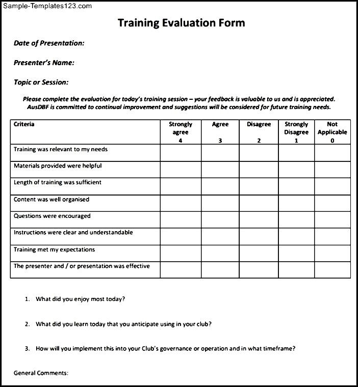 Training Evaluation Form Sample – Sample Templates With Regard To Training Evaluation Report Template