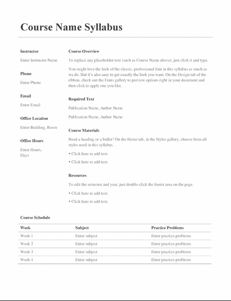 Training Syllabus Template Collection Throughout Blank Syllabus Template