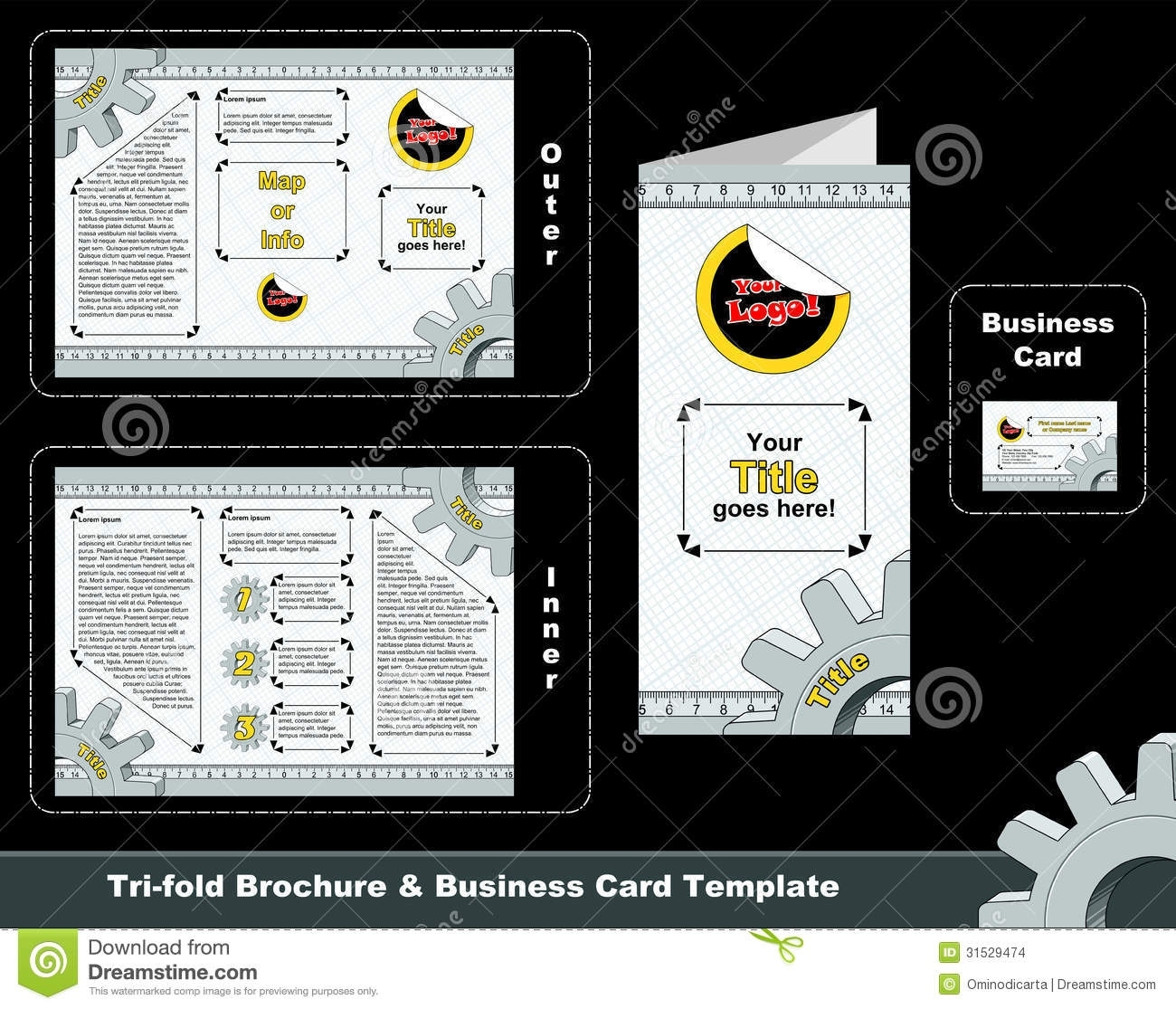 Tri Fold Depliant And Business Card Template Stock Vector Within Three Fold Card Template