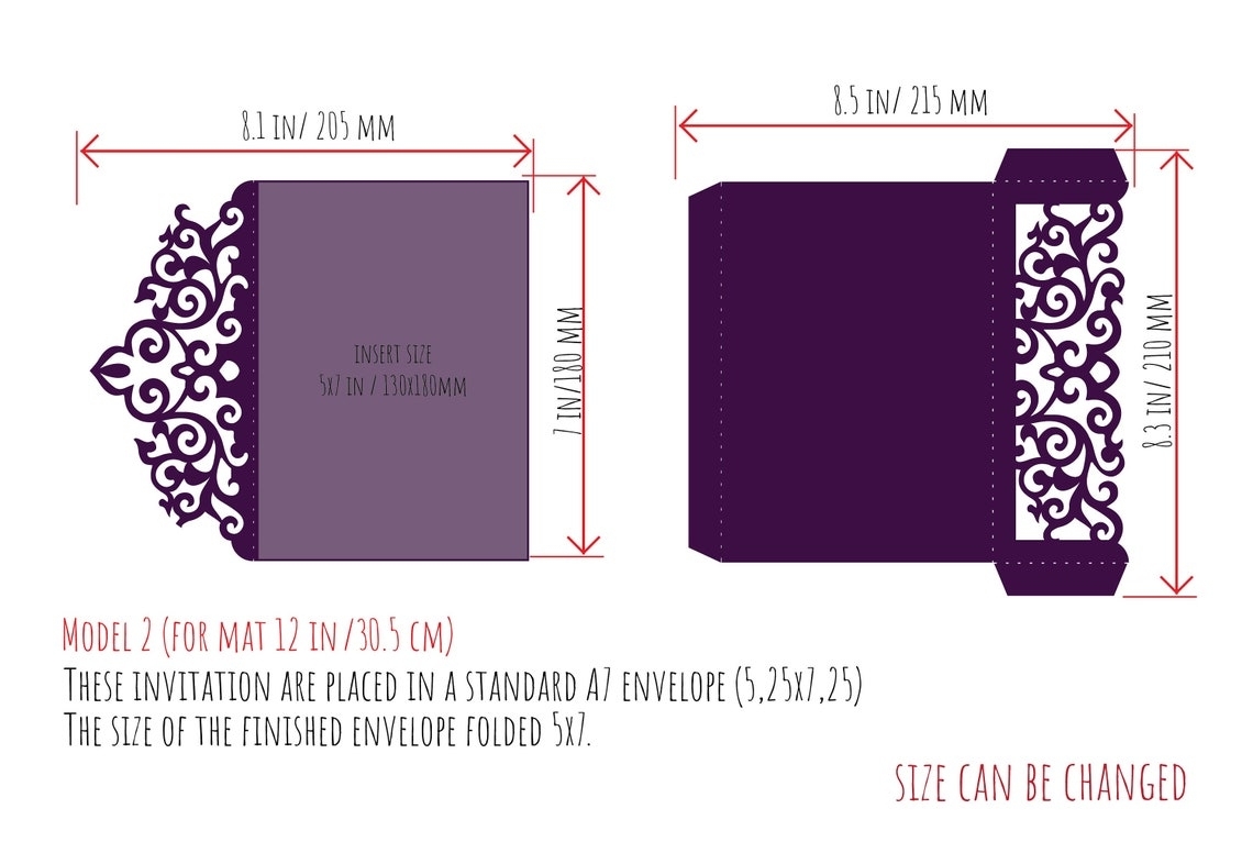Tri Fold Pocket Wedding Invitation Cut Template Envelope A7 | Etsy Pertaining To Three Fold Card Template