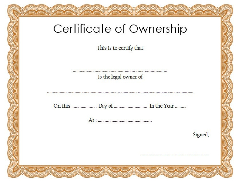 Unique Download Ownership Certificate Templates Editable Pertaining To Certificate Of Ownership Template