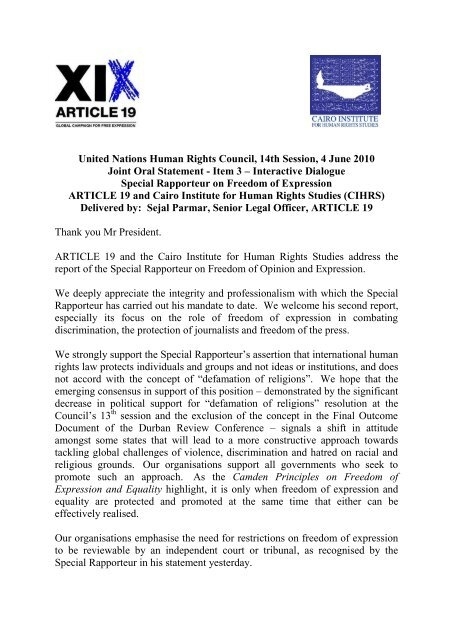 United Nations Human Rights Council 14Th Session 4 Article 19 Pertaining To Rapporteur Report Template