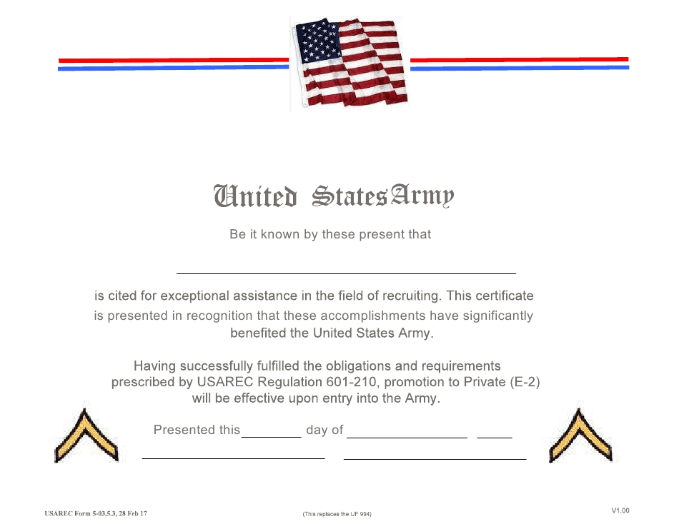Usarec Form 5 03.5.3 Download Fillable Pdf Or Fill Online Future Within Referral Certificate Template
