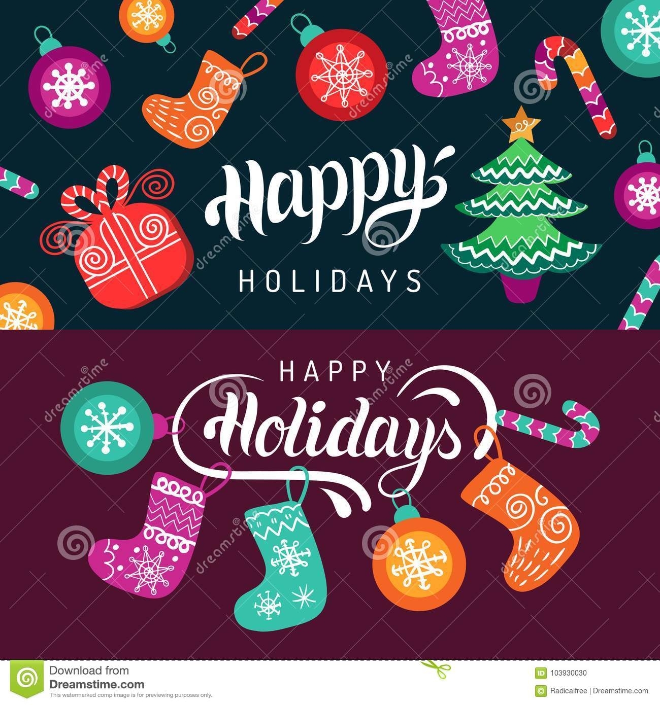 Vector Happy Holidays Lettering Design With Festive New Year Elements pertaining to Happy Holidays Card Template