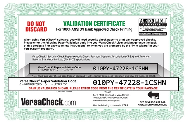 Versacheck Regarding Validation Certificate Template