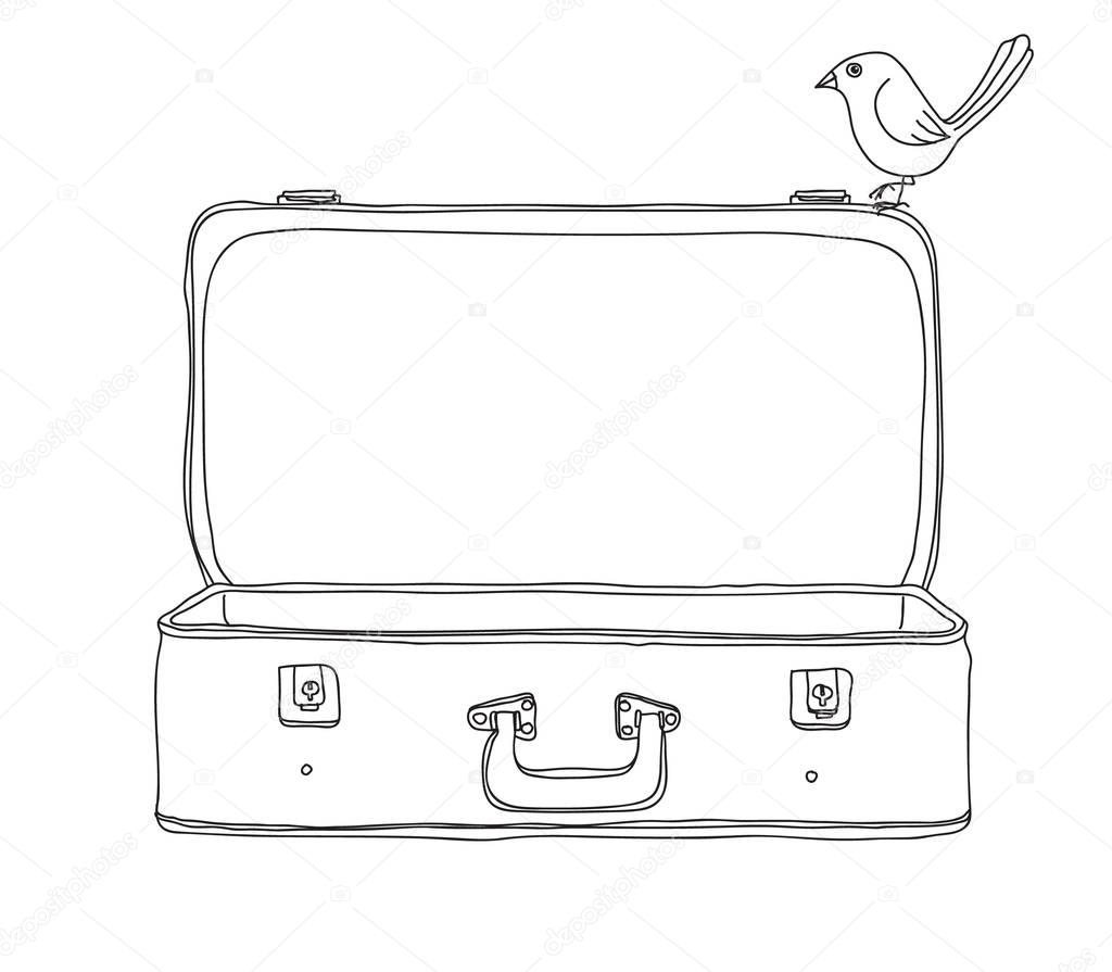Vintage Suitcase And Cute Bird Storage Luggage Empty And Open Ha within Blank Suitcase Template