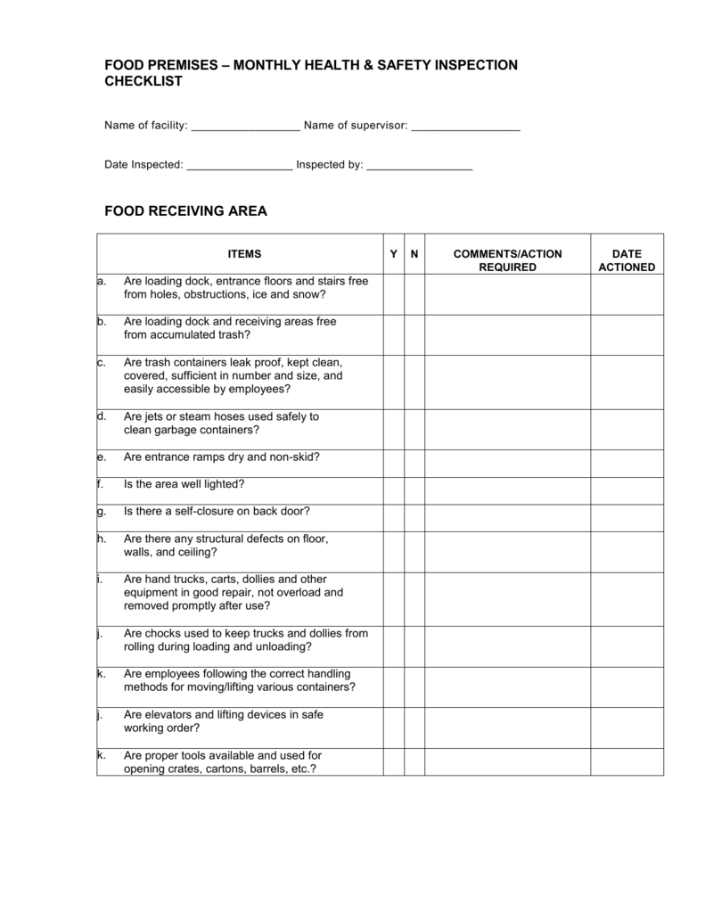 Warehouse Inspection Checklist Template - Workshop Safety Daily with regard to Monthly Health And Safety Report Template