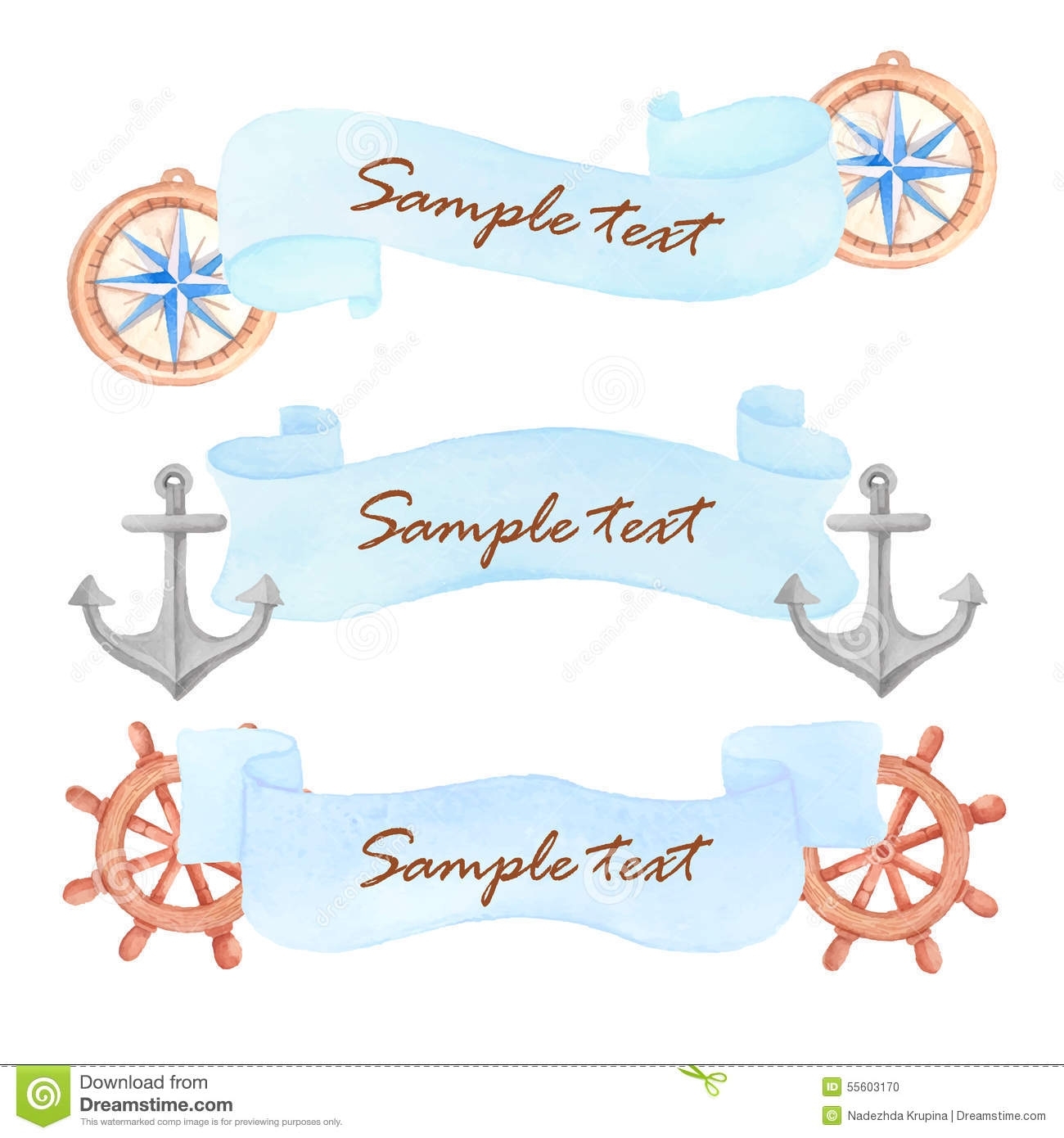 Watercolor Nautical Banner Stock Vector. Illustration Of Graphic - 55603170 With Nautical Banner Template