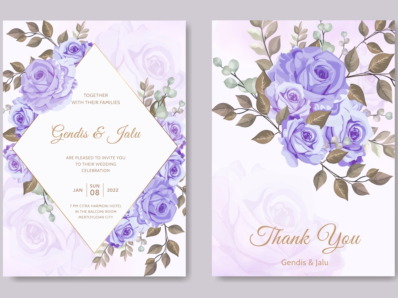 Wedding Invitation Card Template Purple Rose Flower By Andrias Robin Intended For Engagement Invitation Card Template