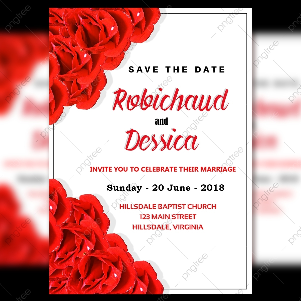 Wedding Invitation Card Template With Fresh Red Flower And White With Regard To Invitation Cards Templates For Marriage