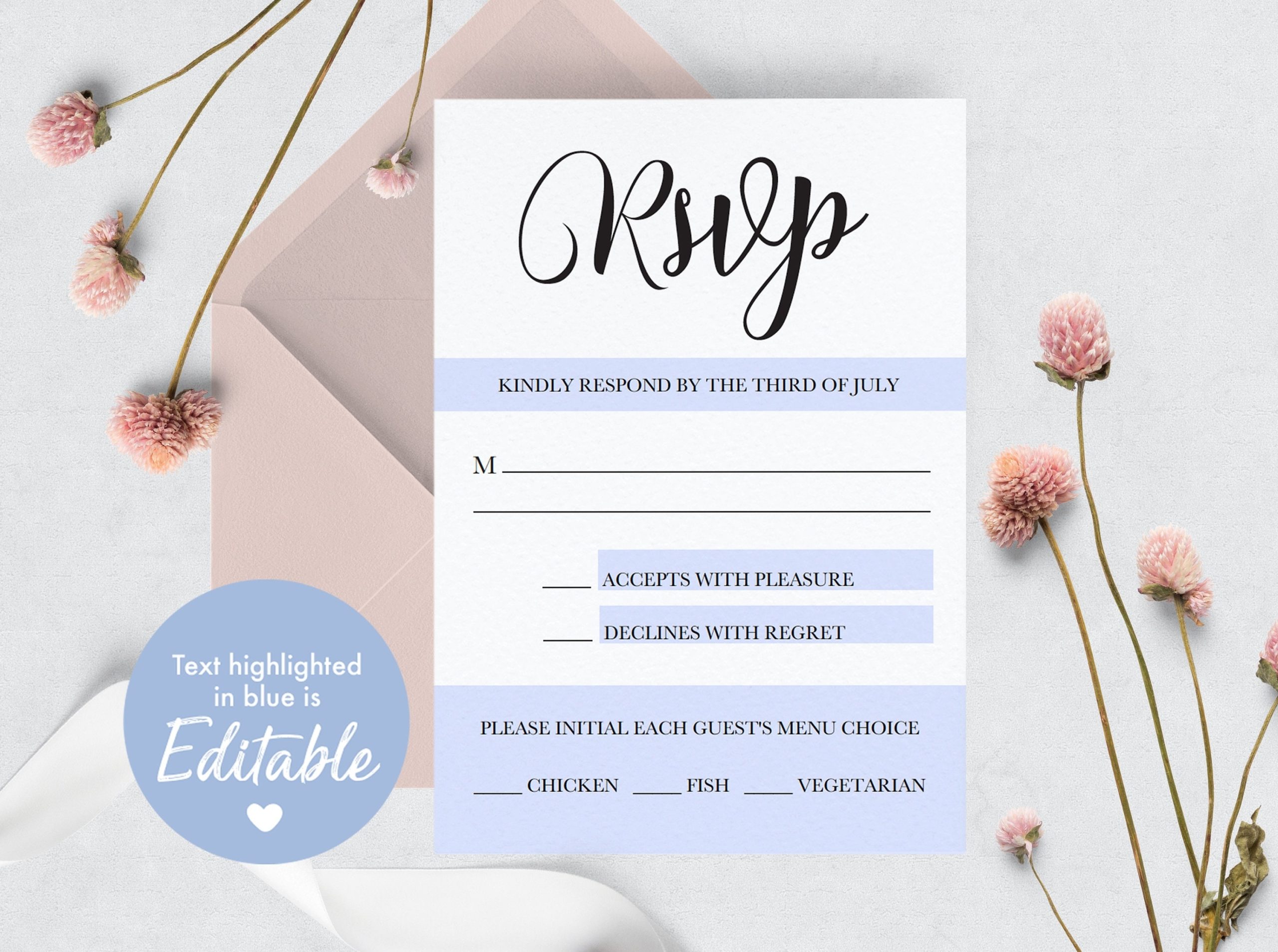 Wedding Rsvp Card Template Editable Wedding Response Card | Etsy With Template For Rsvp Cards For Wedding
