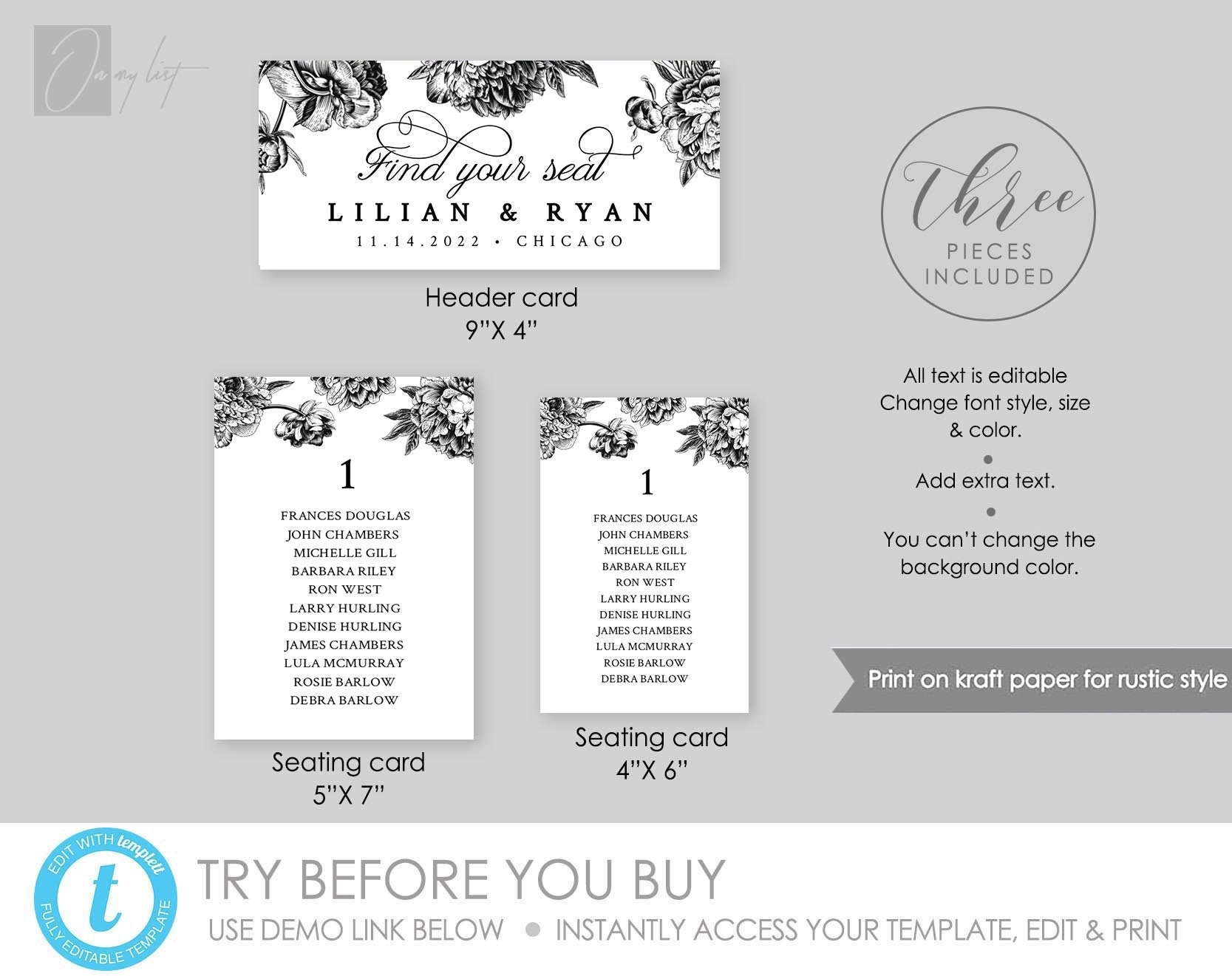 Wedding Seating Cards Template 2 Sizes 4X6 And | Etsy Pertaining To Wedding Card Size Template