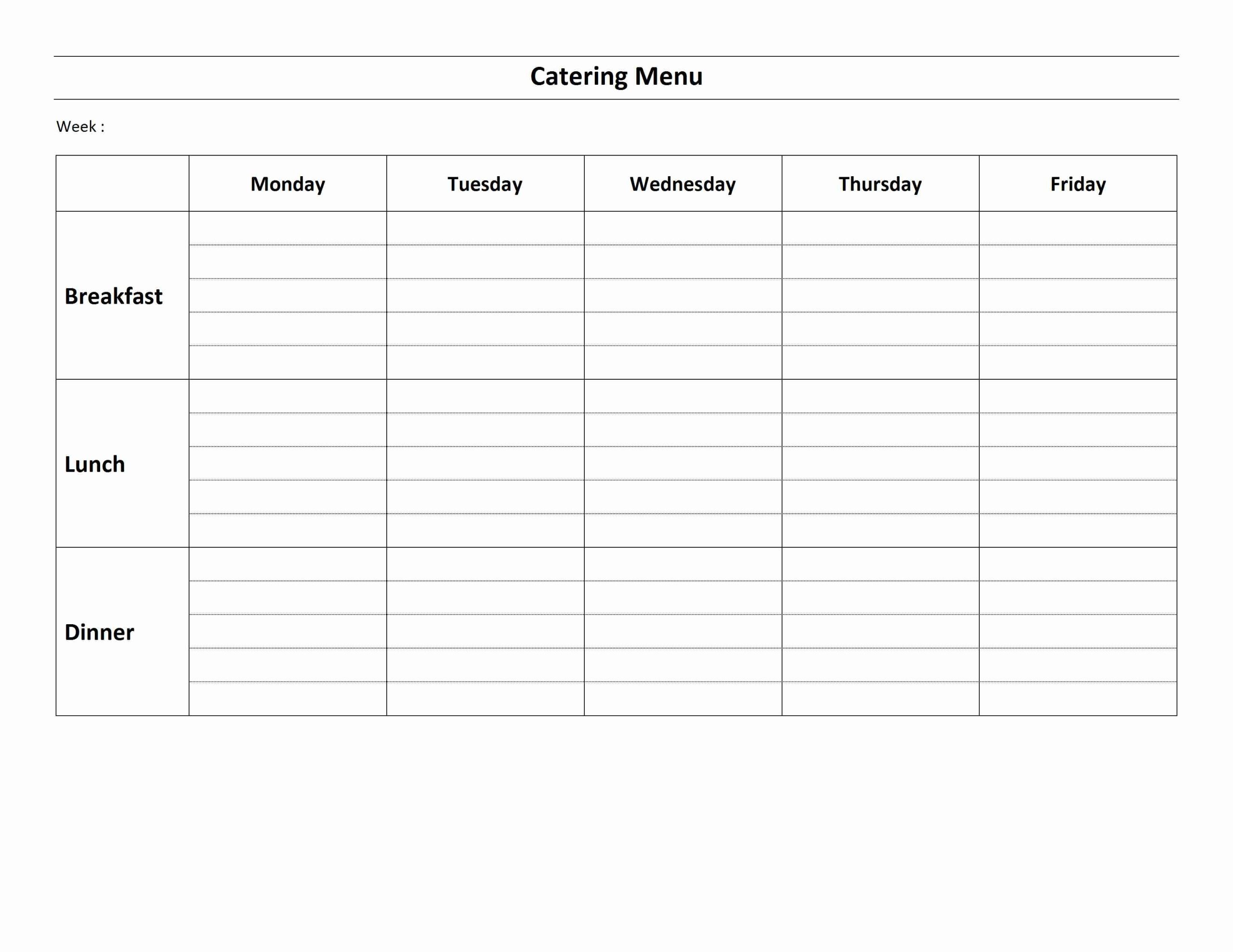 Weekly Catering Menu Throughout Menu Planning Template Word