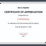 Work Anniversary Certificate – Word Throughout Employee Anniversary Certificate Template