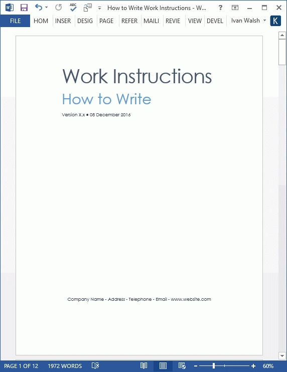 Work Instruction Templates (Ms Word) - Templates, Forms, Checklists For Throughout Instruction Sheet Template Word