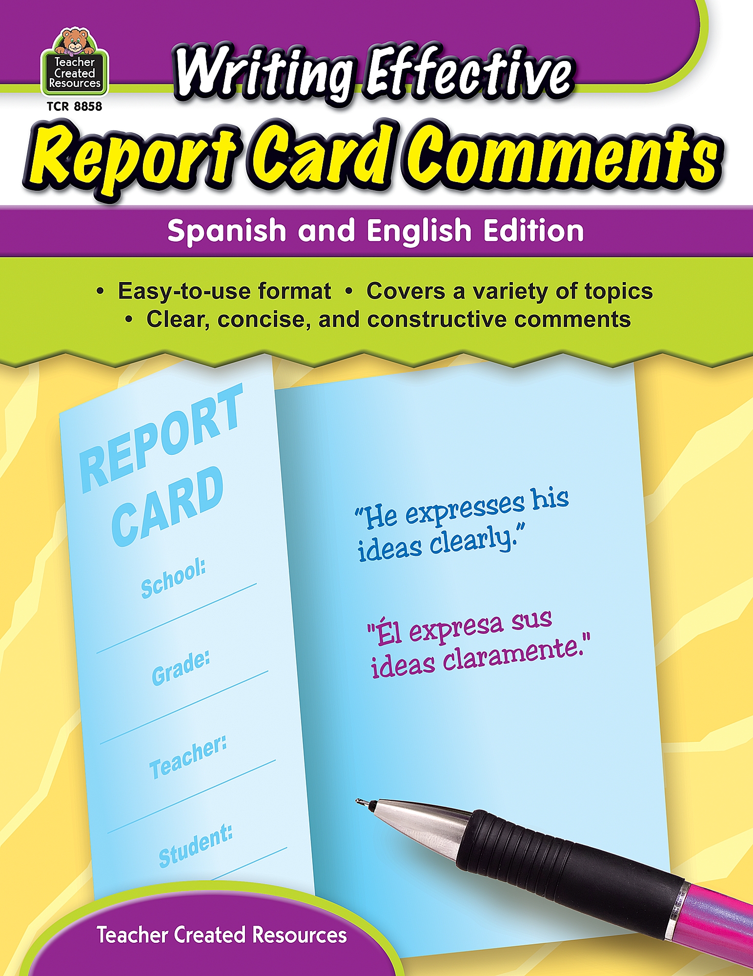 Writing Effective Report Card Comments: Spanish And English Edition For Book Report Template In Spanish