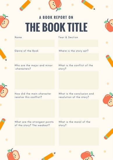 Yellow And Orange Apple Pencil Border Middle School Book Report pertaining to Middle School Book Report Template